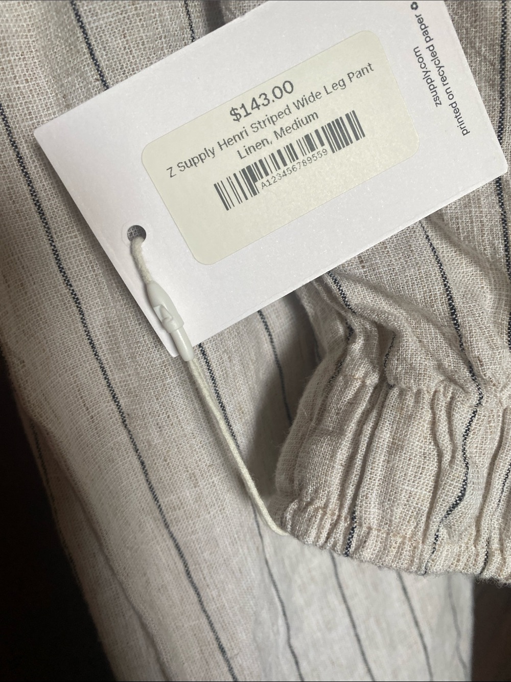 Z Supply Natural Linen Pants with Navy Stripe